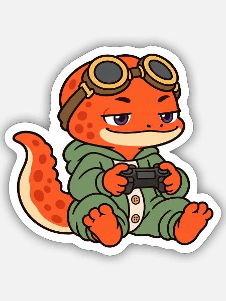 Schläfriger Gamer Salamander - Sticker Größe S (10 x 10 cm) - Mattweiß