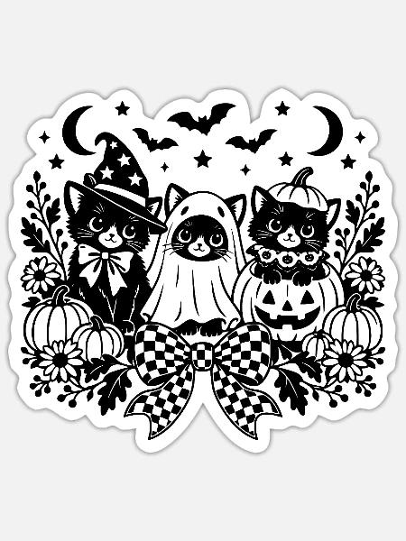 Halloween Katzen - Sticker Größe S (10 x 10 cm) - Mattweiß