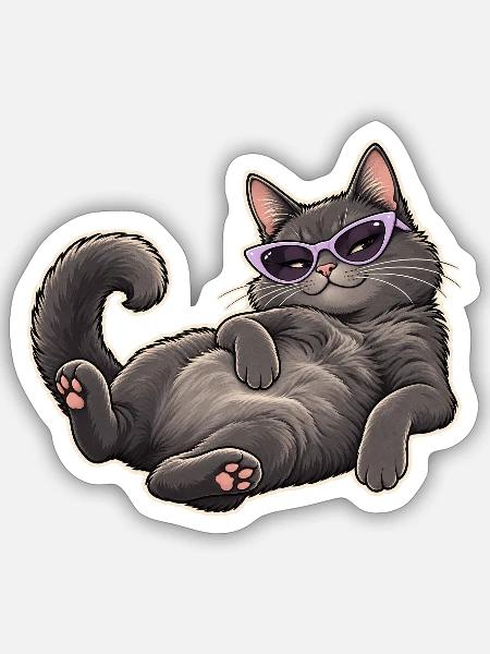 Lässige Katze mit lila Sonnenbrille - Sticker Größe S (10 x 10 cm) - Mattweiß