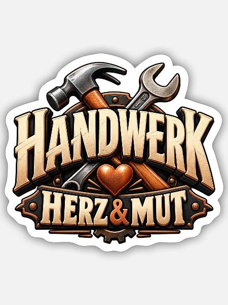 Handwerk, Herz & Mut Geschenk für Beruf Ausbildung - Sticker Größe S (10 x 10 cm) - Mattweiß