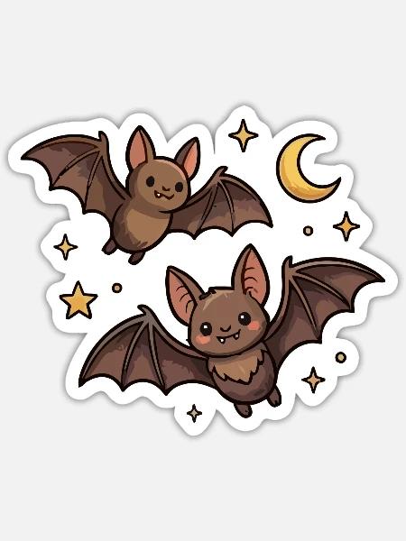Fledermäuse mit dem Mond - Sticker Größe S (10 x 10 cm) - Mattweiß