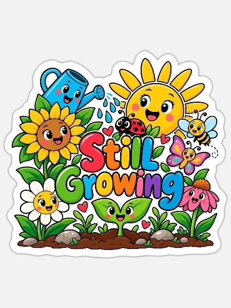 Still Growing: Farbenfrohes Gartenmotiv - Sticker Größe S (10 x 10 cm) - Mattweiß