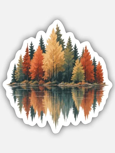Herbstwald Spiegelbild - Sticker Größe S (10 x 10 cm) - Mattweiß