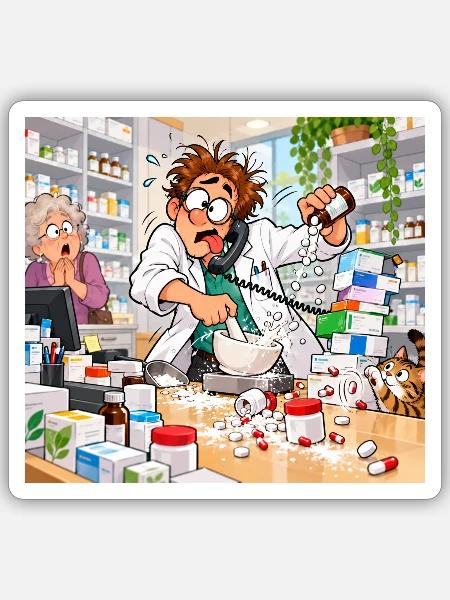 Apothekerchaos im Labor-Comic - Sticker Größe S (10 x 10 cm) - Mattweiß