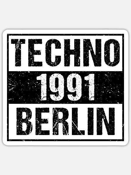 Techno Berlin T-Shirt - Sticker Größe S (10 x 10 cm) - Mattweiß