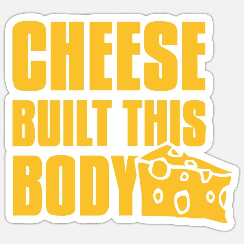 cheese built this body - Sticker size S (10 x 10 cm) - white matte