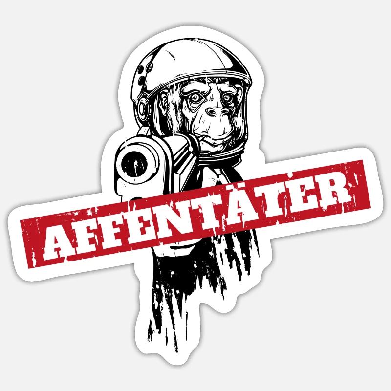 Affe mit Waffe und zielt Sticker Größe S (10 x 10 cm)