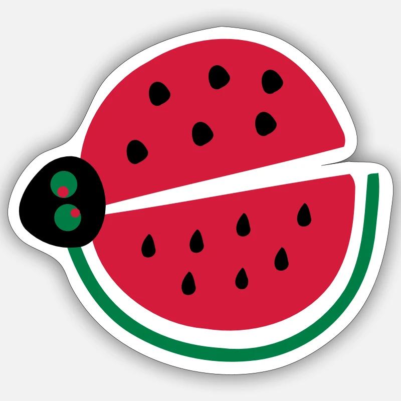 Wassermelone Marienkäfer - Sticker Größe S (10 x 10 cm) - Mattweiß