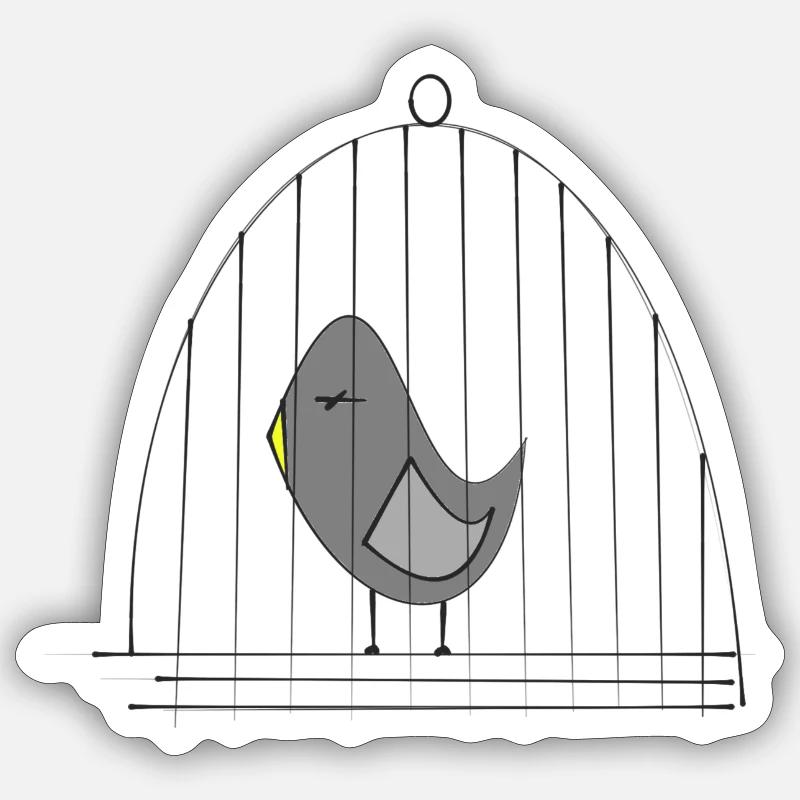 Oiseau dans une cage - Sticker taille S (10 x 10 cm) - blanc mat