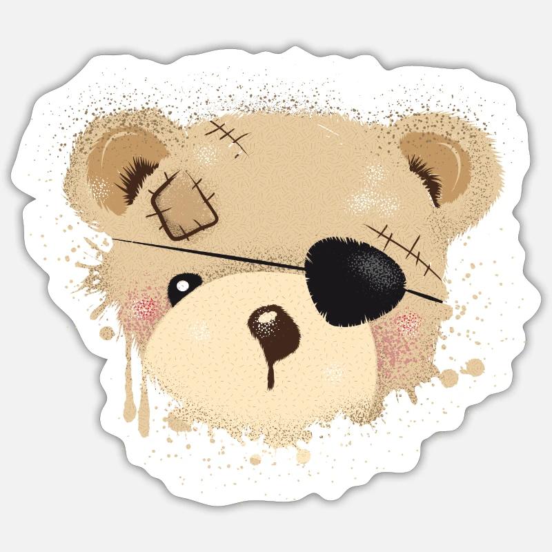 simpatico pirata teddy graffiti con benda sull'occhio - Sticker formato S (10 x 10 cm) - bianco opaco