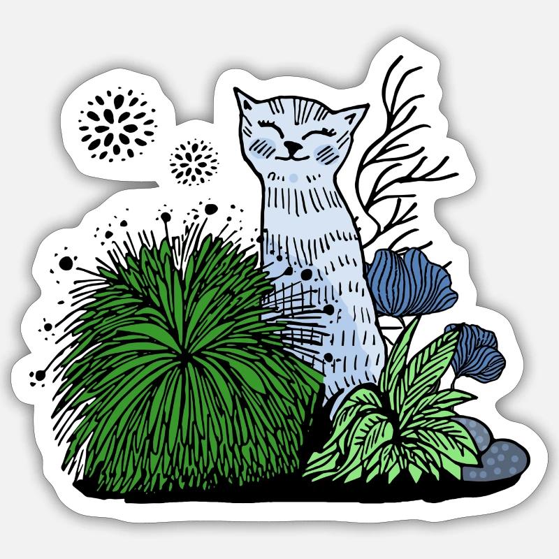 Chat souriant dans le feuillage Sticker taille S (10 x 10 cm)