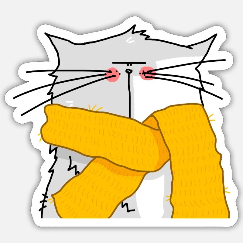 portrait d'un chat à écharpe Sticker taille S (10 x 10 cm)