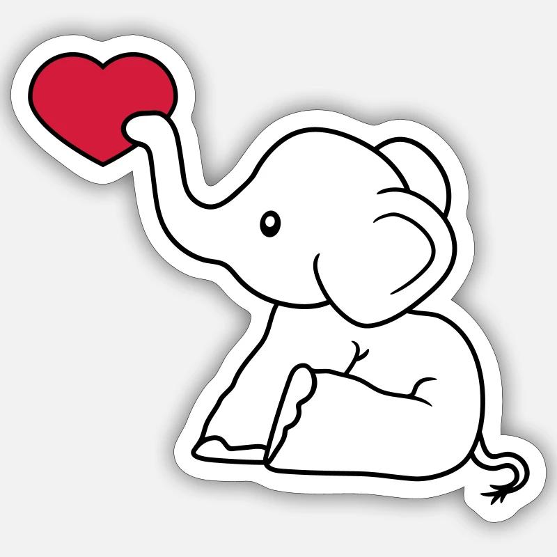 herz liebe schenken verliebt elefant sitzend suess - Sticker Größe S (10 x 10 cm) - Mattweiß