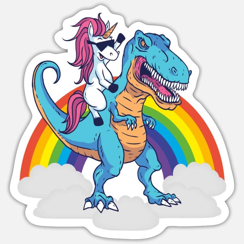 Dino Trex T-rex Dinosaurier Einhorn Regenbogen - Sticker Größe S (10 x 10 cm) - Mattweiß