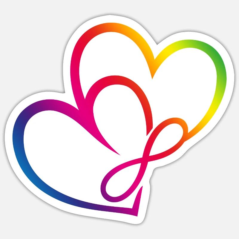 Zwei Herzen Regenbogen Infinity Love CSD LGBT Sticker Größe S (10 x 10 cm)