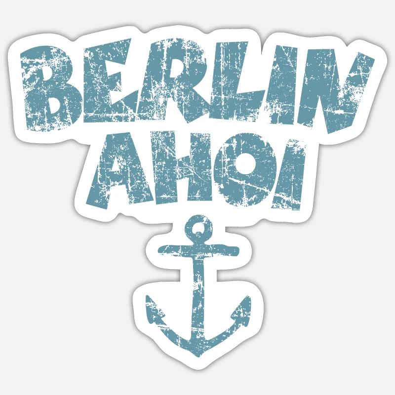 Berlin Ahoi Anker Vintage Hell - Sticker Größe S (10 x 10 cm) - Mattweiß