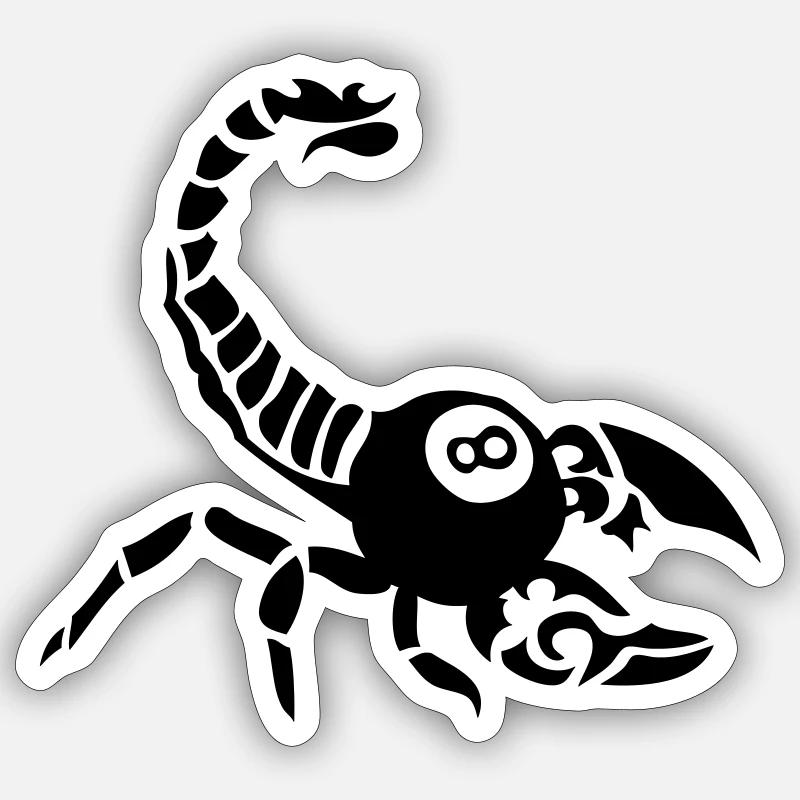 Billard Skorpion schwarze Kugel 8 - Sticker Größe S (10 x 10 cm) - Mattweiß