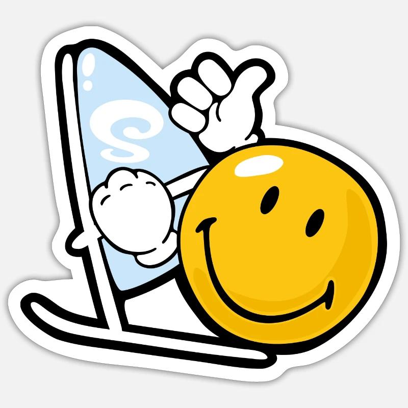 Smiley Windsurfing - Sticker Größe S (10 x 10 cm) - Mattweiß