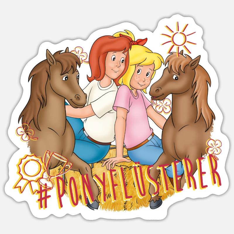 Bibi und Tina 'Ponyflüsterer mit Max und Moritz' - Sticker Größe S (10 x 10 cm) - Mattweiß
