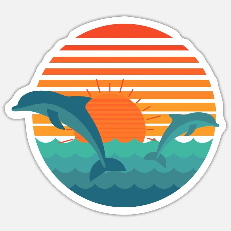 Dolphins & Sun - Sticker size S (10 x 10 cm) - white matte