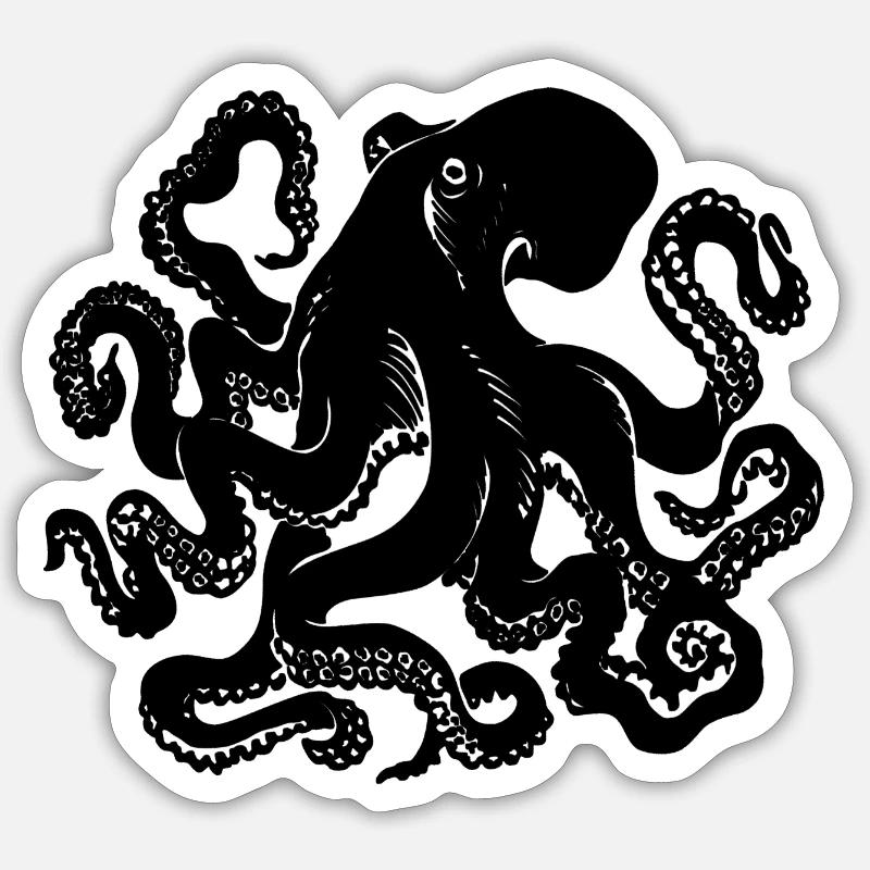 Schwarzer Tintenfisch - Sticker Größe S (10 x 10 cm) - Mattweiß