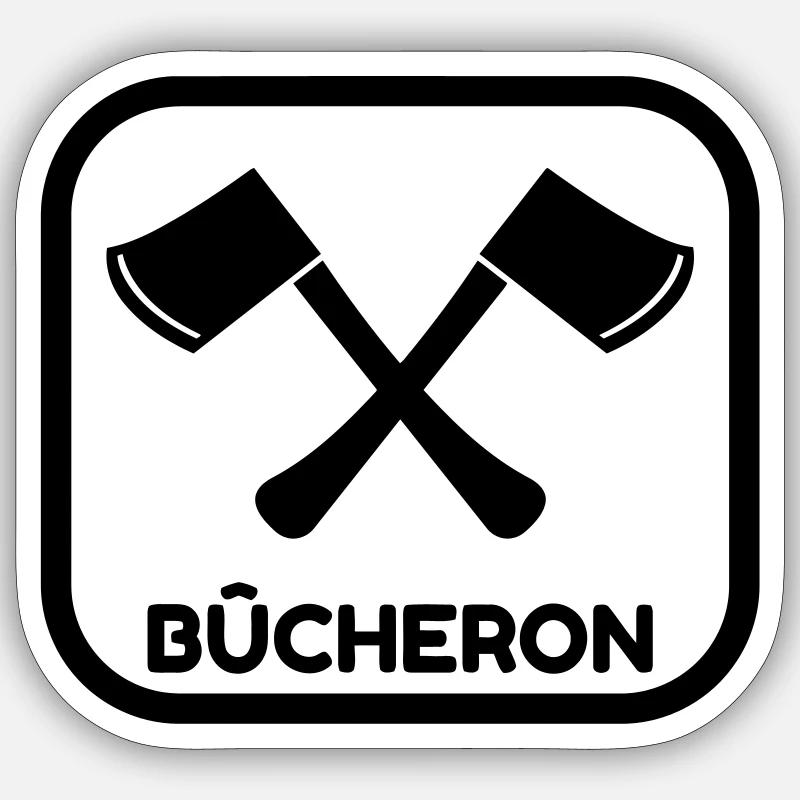 bûcheron / forêt / arbre / bois - Sticker taille S (10 x 10 cm) - blanc mat