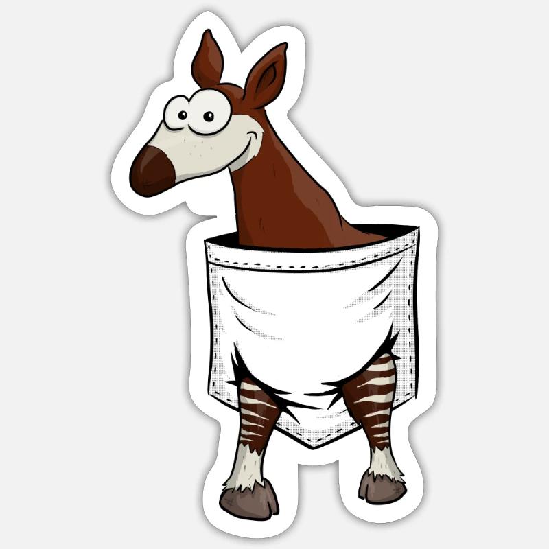 Okapi de dessin animé drôle de girafe de forêt dans la poche - Sticker taille S (10 x 10 cm) - blanc mat