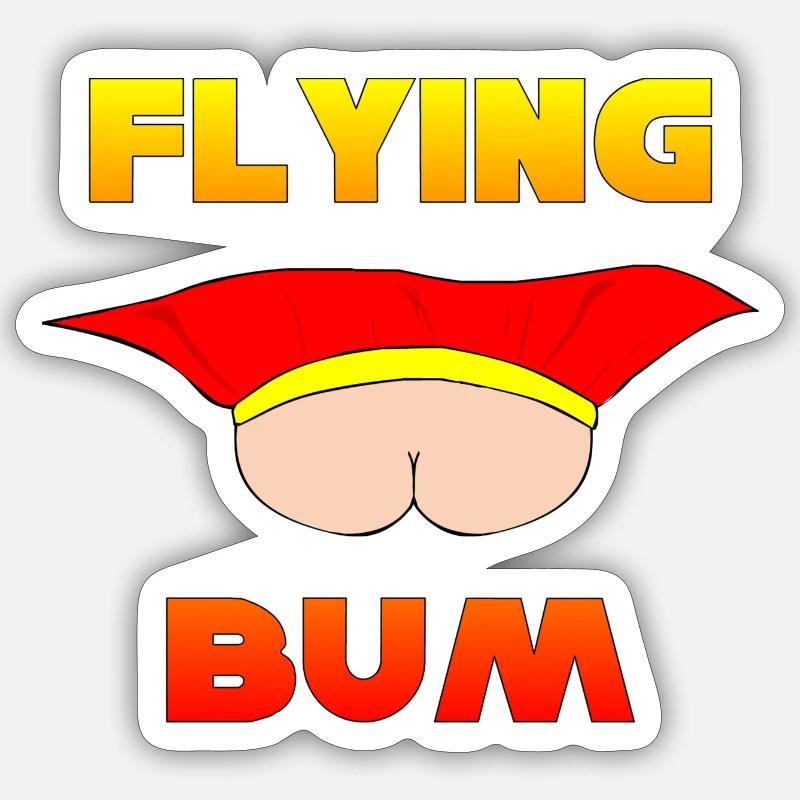 Flying Bum (face on) with text Sticker size S (10 x 10 cm)
