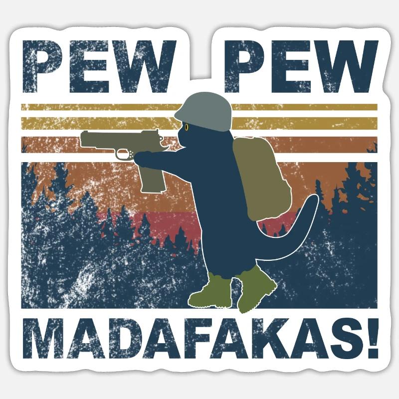 Chat militaire Pew Pew! - Sticker taille S (10 x 10 cm) - blanc mat