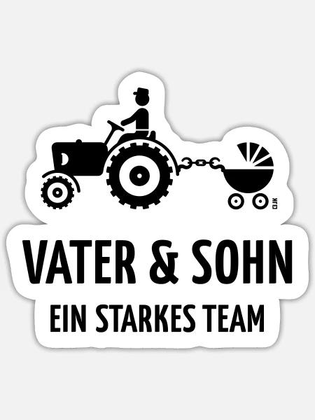 Vater & Sohn – Starkes Team, Trecker & Kinderwagen - Sticker Größe S (10 x 10 cm) - Mattweiß