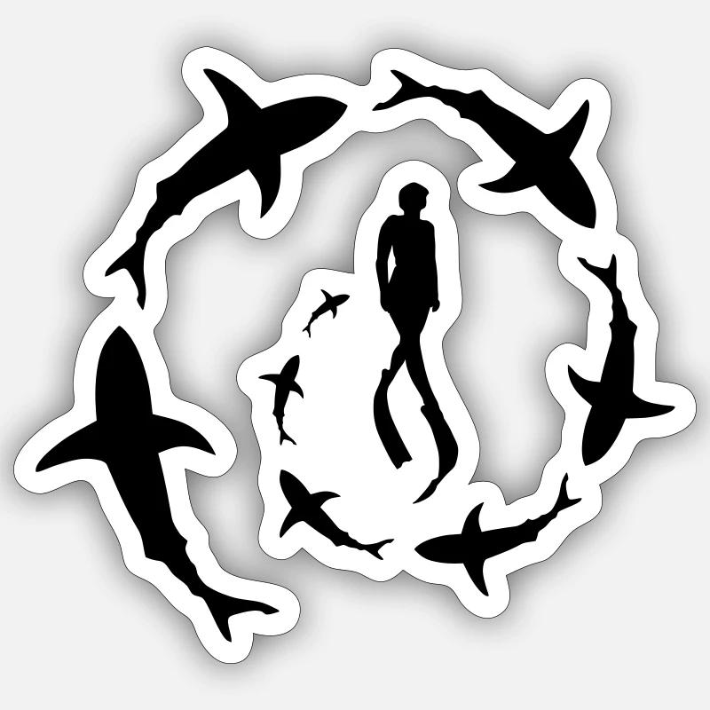 Requins 4 - Sticker taille S (10 x 10 cm) - blanc mat