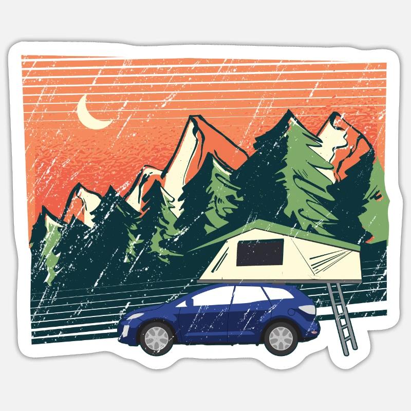 Dachzelt Camper | Camping Geschenk | Geschenkidee - Sticker Größe S (10 x 10 cm) - Mattweiß