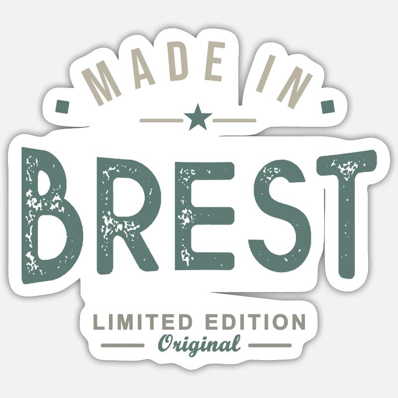 MADE IN BREST cadeau pour les bretons - Sticker taille S (10 x 10 cm) - blanc mat