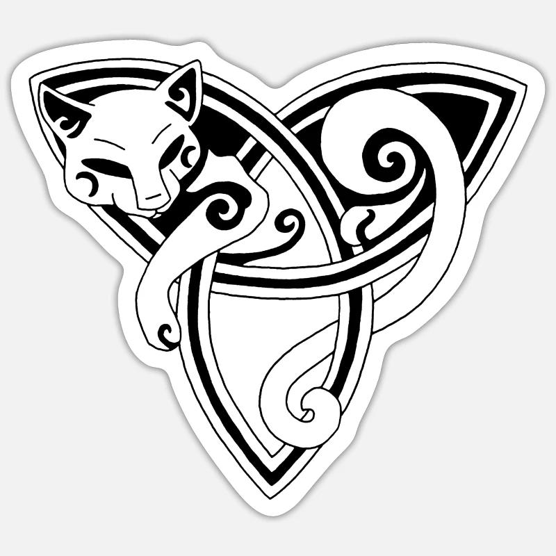 Celtic cat resting (black) - Sticker size S (10 x 10 cm) - white matte