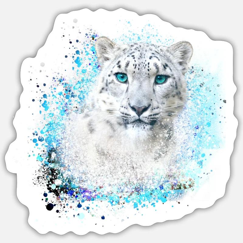schneeleopard,katze,leopard,graffiti,weiß,wildkatz - Sticker Größe S (10 x 10 cm) - Mattweiß