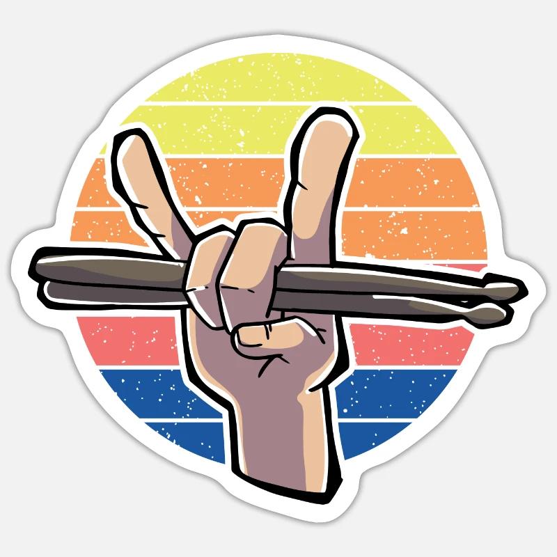 Drumstick Drummer Vintage - Sticker taille S (10 x 10 cm) - blanc mat