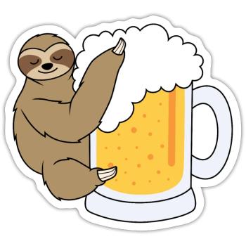 Paresseux avec de la bière - Sticker taille S (10 x 10 cm) - blanc mat - Devant