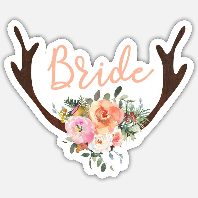Geweih Blumen Boho Team Bride 1 Sticker Größe S (10 x 10 cm)