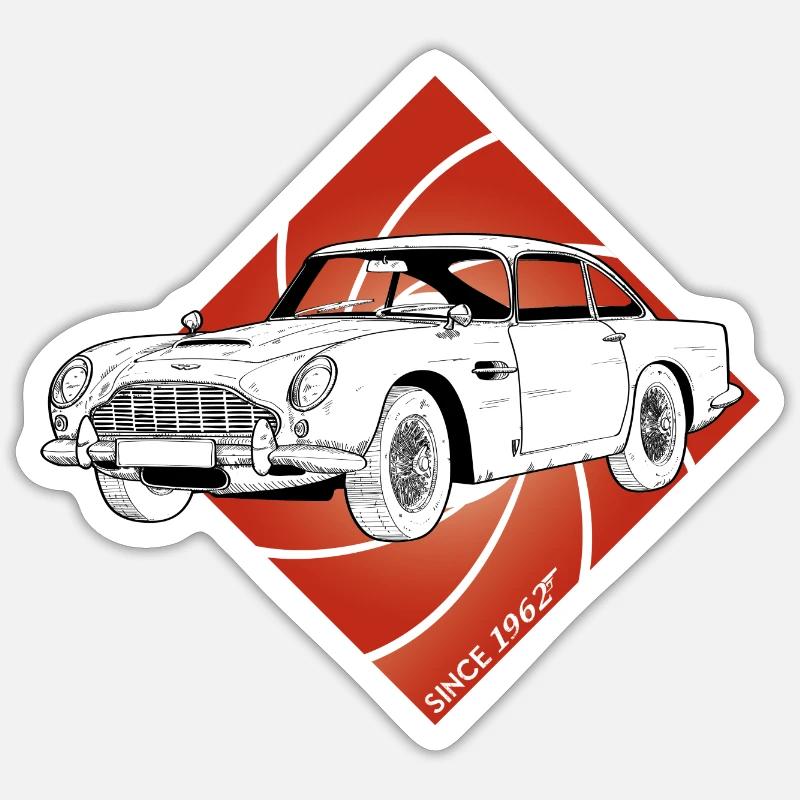 Aston Martin DB5 - Sticker Größe S (10 x 10 cm) - Mattweiß