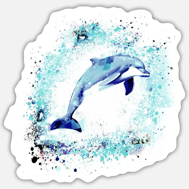 Dauphin, graffitis, peinture,bleu,poisson, - Sticker taille S (10 x 10 cm) - blanc mat