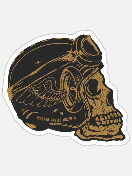Totenkopf Kopf Krabben Kopfkopf Motorradfahrer Flügel Rad - Sticker Größe S (10 x 10 cm) - Mattweiß