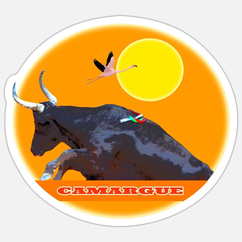 Il toro della Camargue salta la barriera - Sticker formato S (10 x 10 cm) - bianco opaco