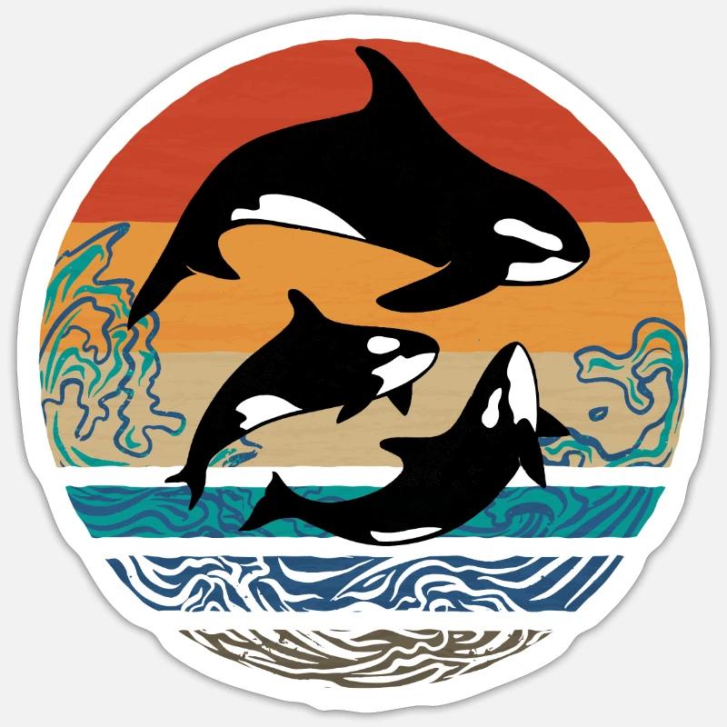 Orca tueuse épéquipeuse conception Rétro Vintage Sticker taille S (10 x 10 cm)