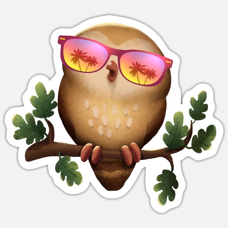 Eule mit Sonnenbrille Sommer - Sticker Größe S (10 x 10 cm) - Mattweiß