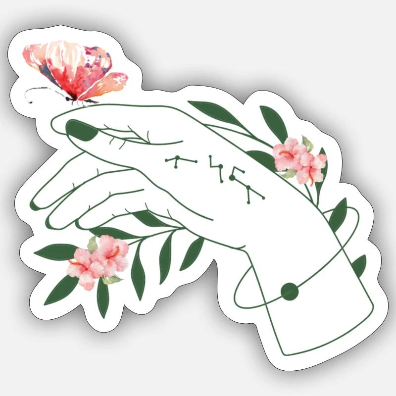 Main du papillon - Sticker taille S (10 x 10 cm) - blanc mat