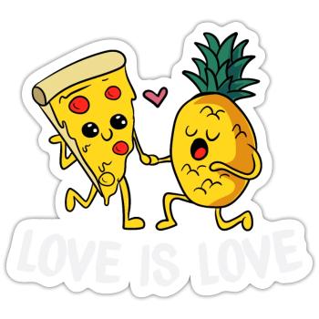 Love Is Love Cute Pineapple Pizza LGBTQ Pride - Sticker Größe S (10 x 10 cm) - Mattweiß - Vorne