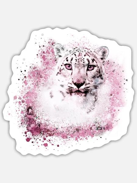 snow leopard,cat,leopard,white,wildcat - Sticker size S (10 x 10 cm) - white matte