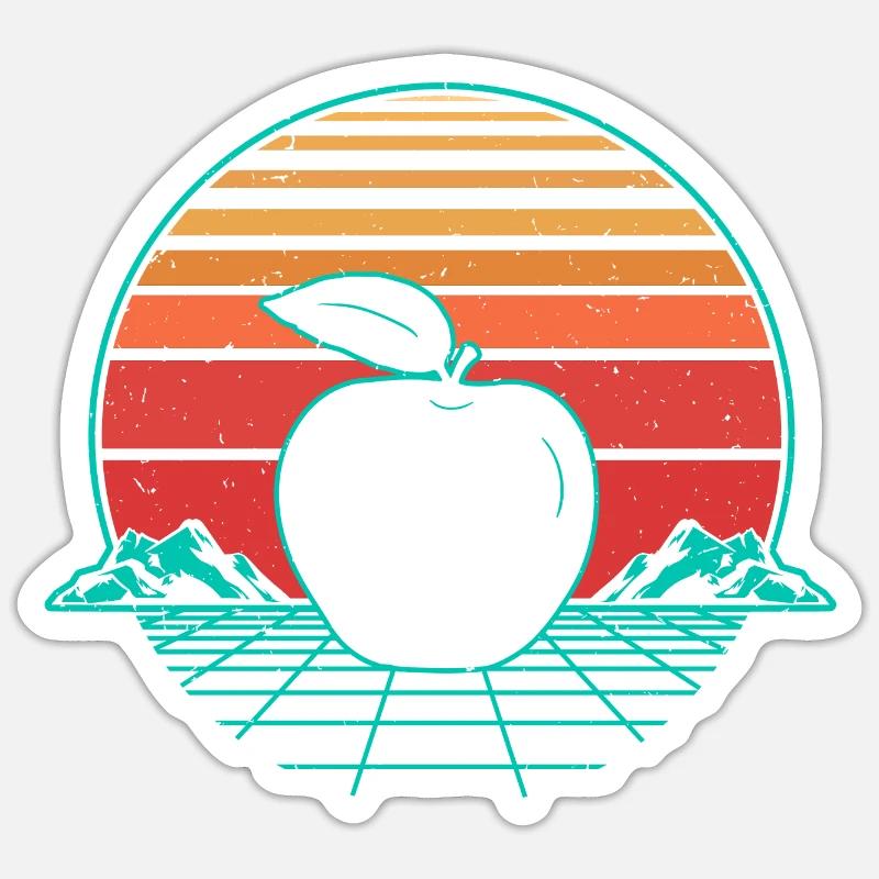 Pomme Fruit Rétro Vintage Retro Wave - Sticker taille S (10 x 10 cm) - blanc mat