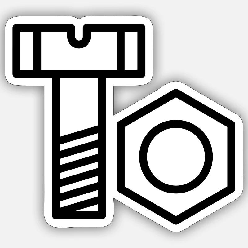 Screw and nut - Sticker size S (10 x 10 cm) - white matte
