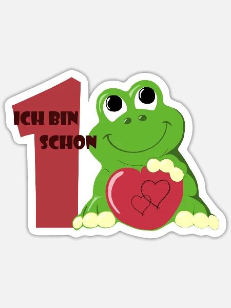 Kleiner grüner Frosch mit rotem Herz 1. Geburtstag - Sticker Größe S (10 x 10 cm) - Mattweiß